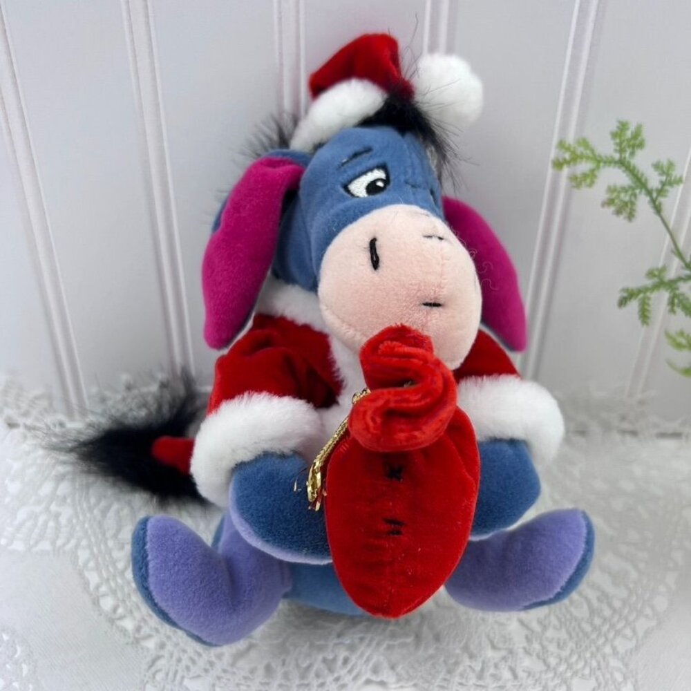 Disney Christmas Santa Eeyore Plush Toy With Red Santa Outfit & Sack Stuffed